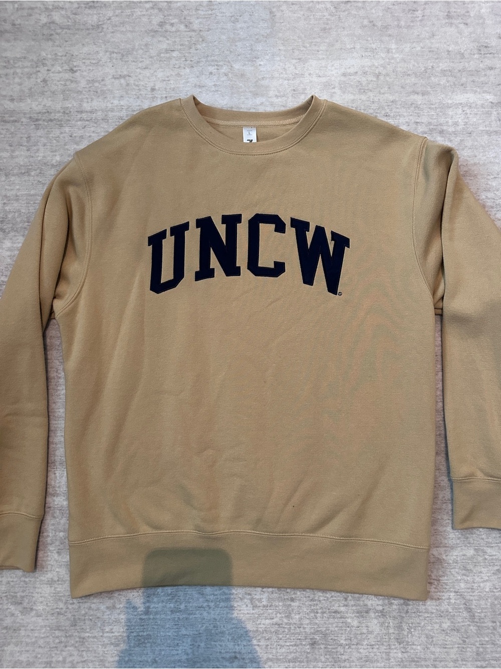 UNCW Tan Crewneck Sweatshirt with Navy Appliqué